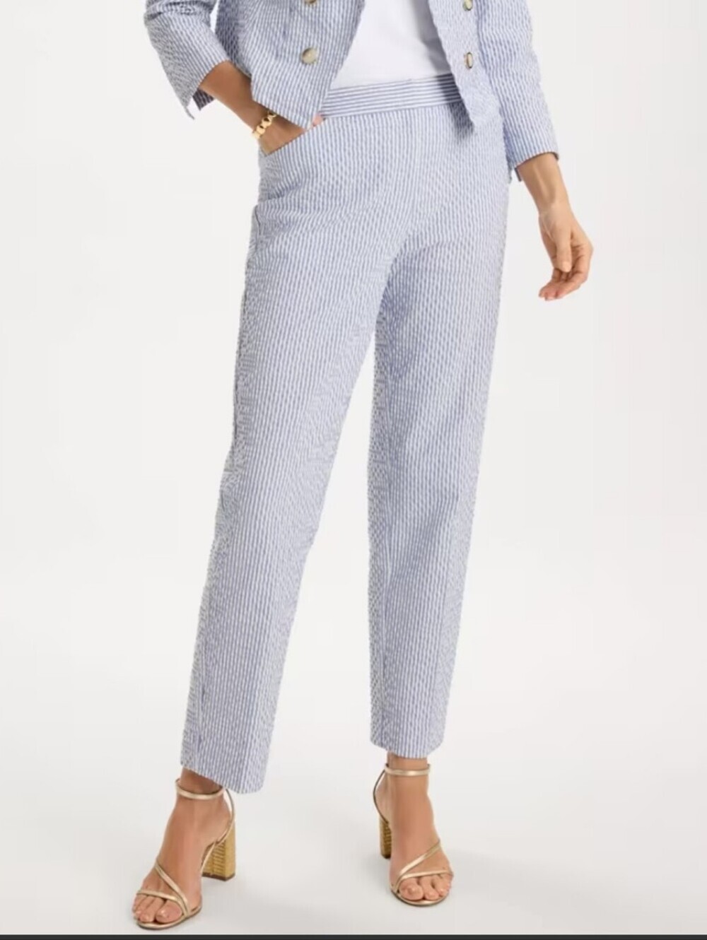 NWT Chico's Light Blue Seersucker Straight-Leg Pants